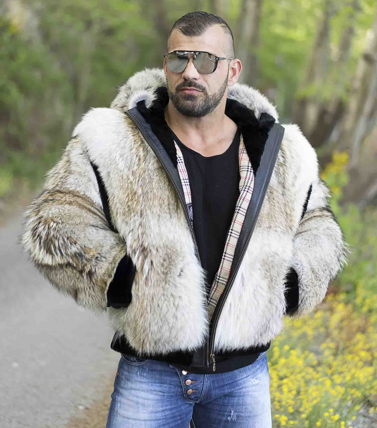 Men S Coyote Fur Jacket With Hood, Coyote Fur Coat Hood